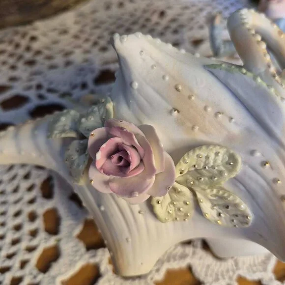 Vintage Pastel Porcelain Elf on a Shell Trinket Dish Planter - Picture 9 of 15